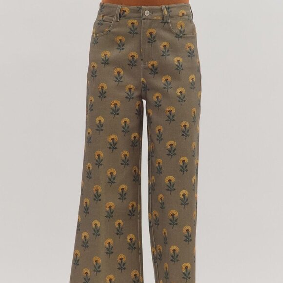 Entro- Botanical Wide Leg Pants – Olive Bloom - Picture 5 of 9